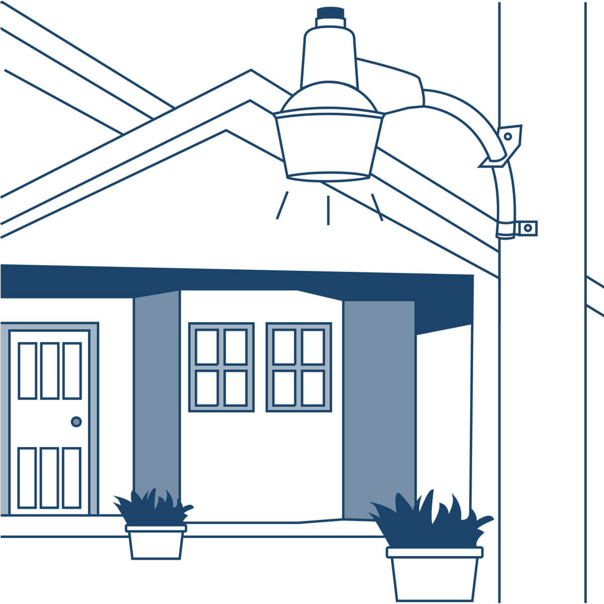 Illustration of a security light shining on a property.